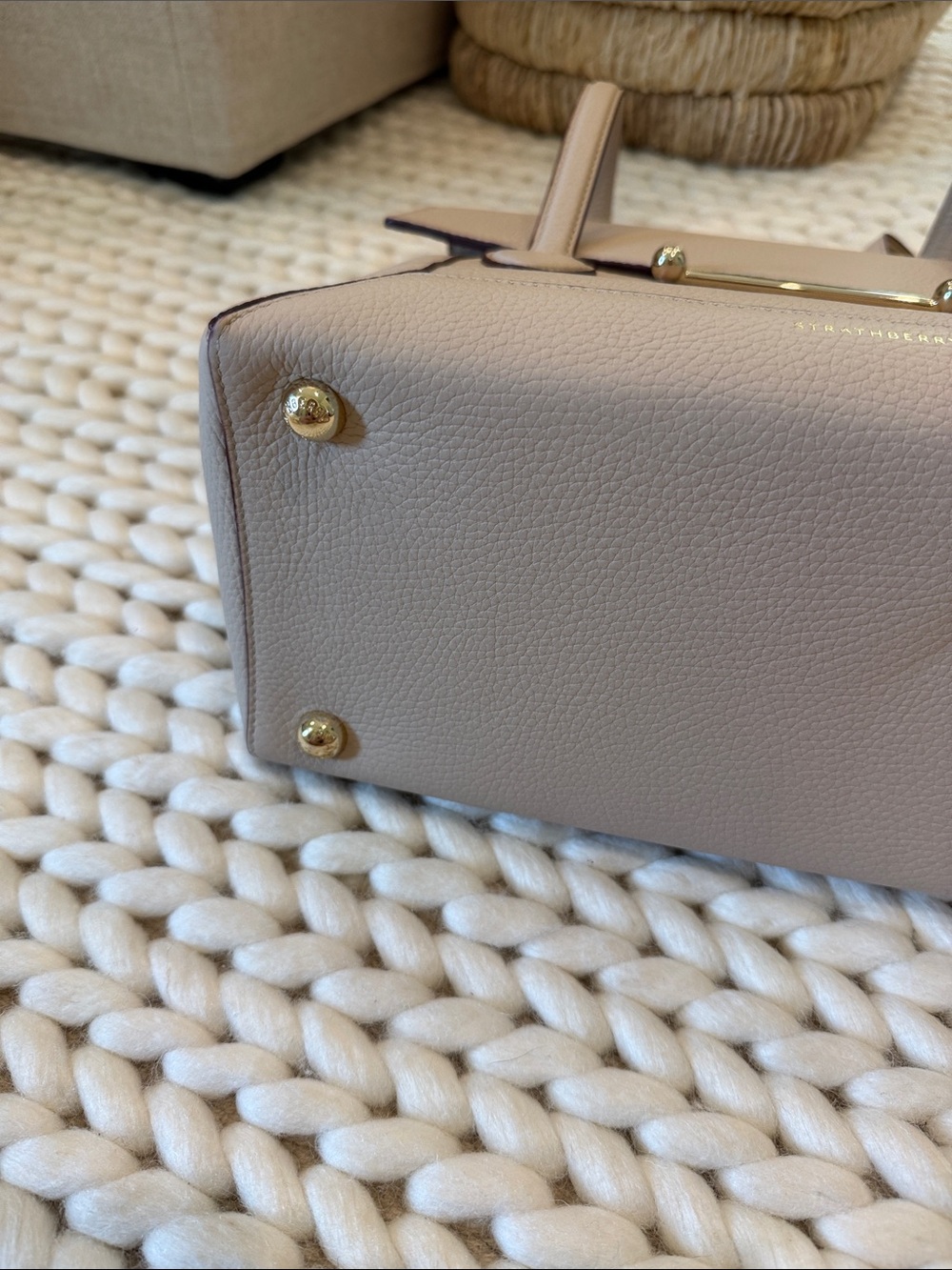 Strathberry Taupe Textured Leather Shoulder Bag with Gold Bar - Picture 3 of 9